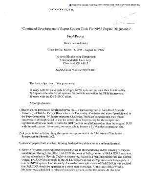 Read Online Continued Development of Expert System Tools for Npss Engine Diagnostics - National Aeronautics and Space Administration | PDF